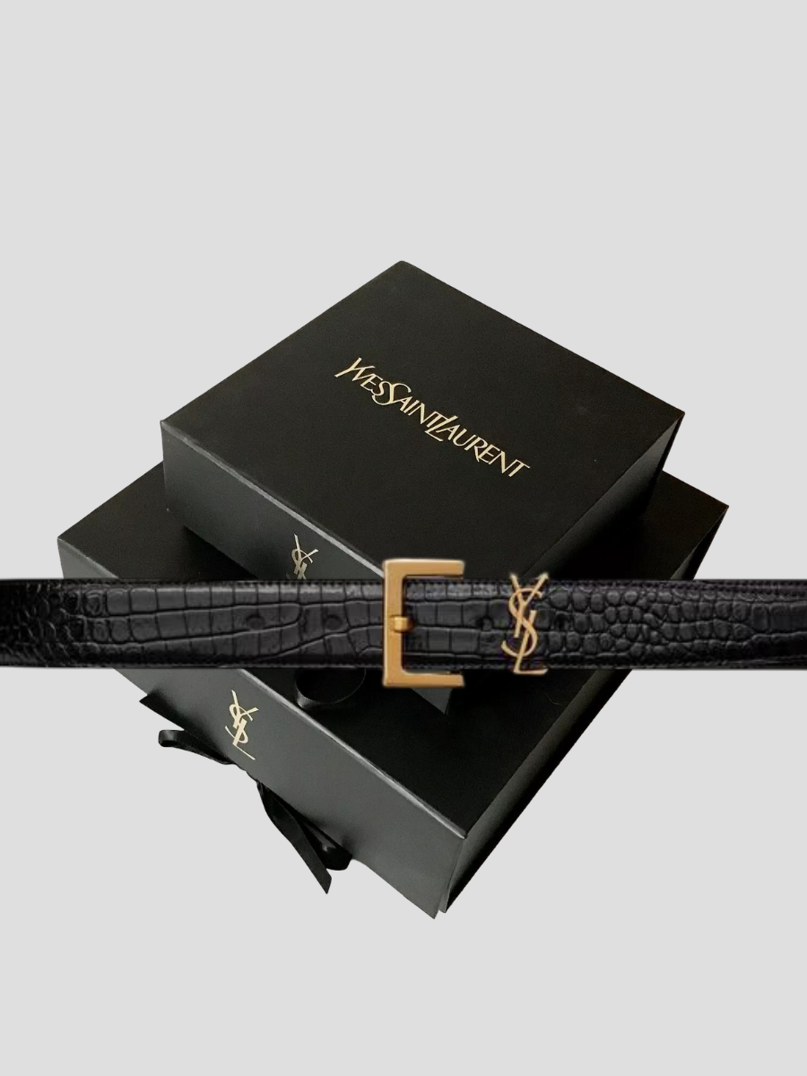 Ceinture YSL Noir Cuir croco