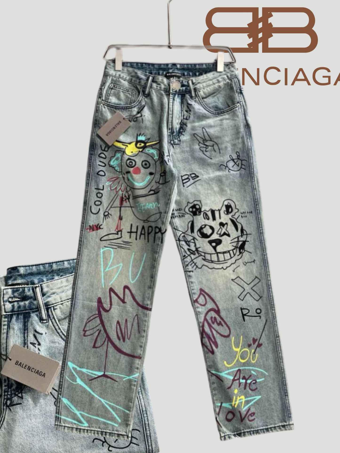 Jeans BLG Bleu clair à motifs