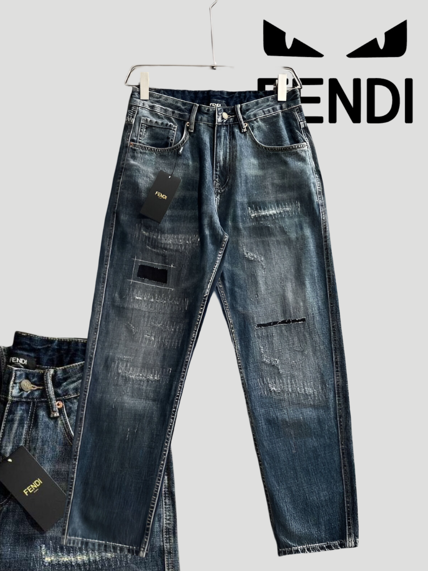 Jeans FND Bleu marine à motifs