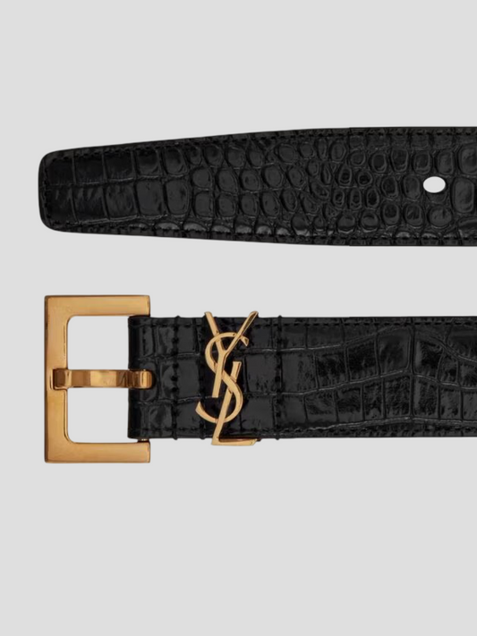 Ceinture YSL Noir Cuir croco